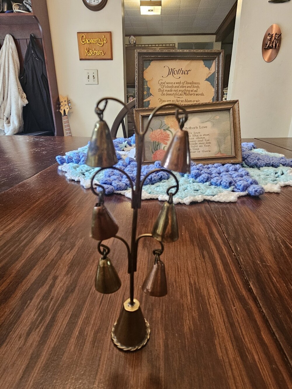 Vintage Brass Bell Tree 7 Bells 5" Tall 1 1/2" Wide